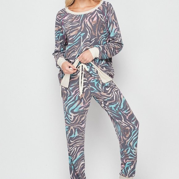 Honeyme Other - NWT Honeyme Multi Colored Zebra 2pc. Jogger Set